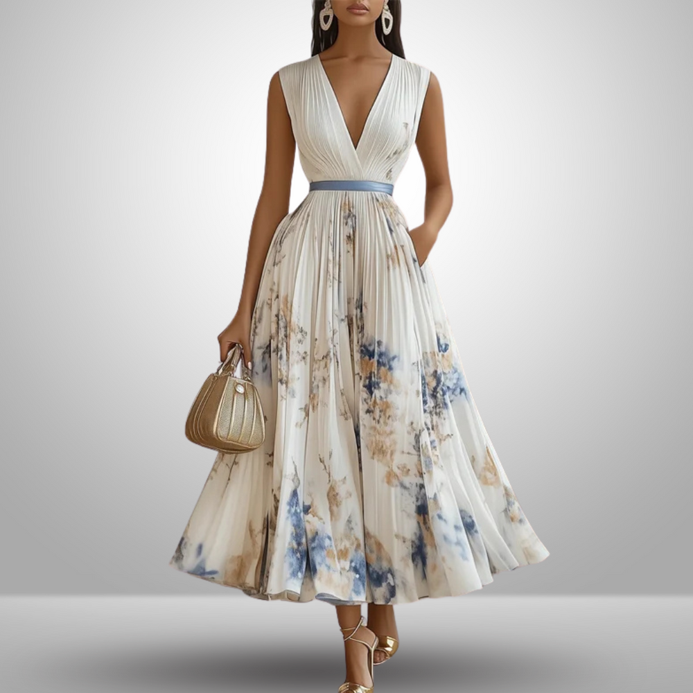 Women’s Sleeveless V Neck Floral Midi Dress