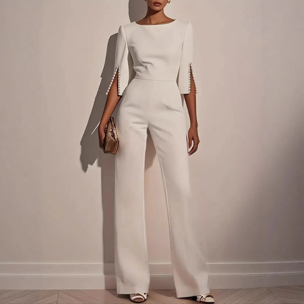 Women’s Elegant Wide-Leg Evening Jumpsuit with Cape Sleeves