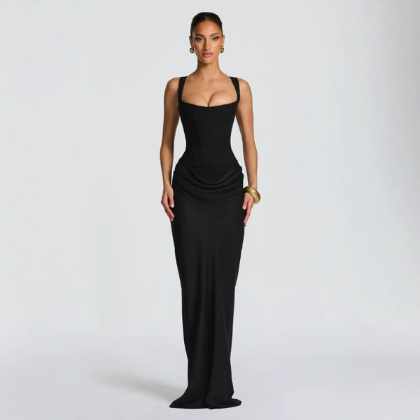 Women's Elegant Bodycon Maxi Dress with Draped Waist Detail
