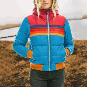 Women's Retro Stripe Puffer Winter Jacket