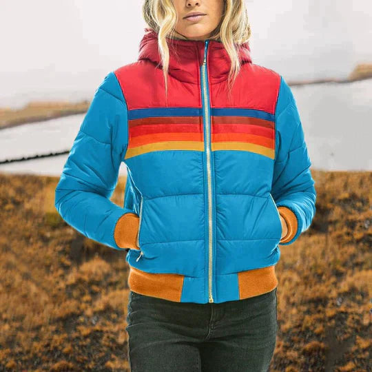 Women's Retro Stripe Puffer Winter Jacket