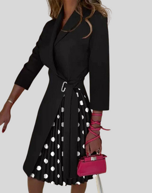 Women's Pleated Midi Dress with Cinched Waist