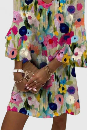 Women's Floral V-Neck Tunic Mini Dress