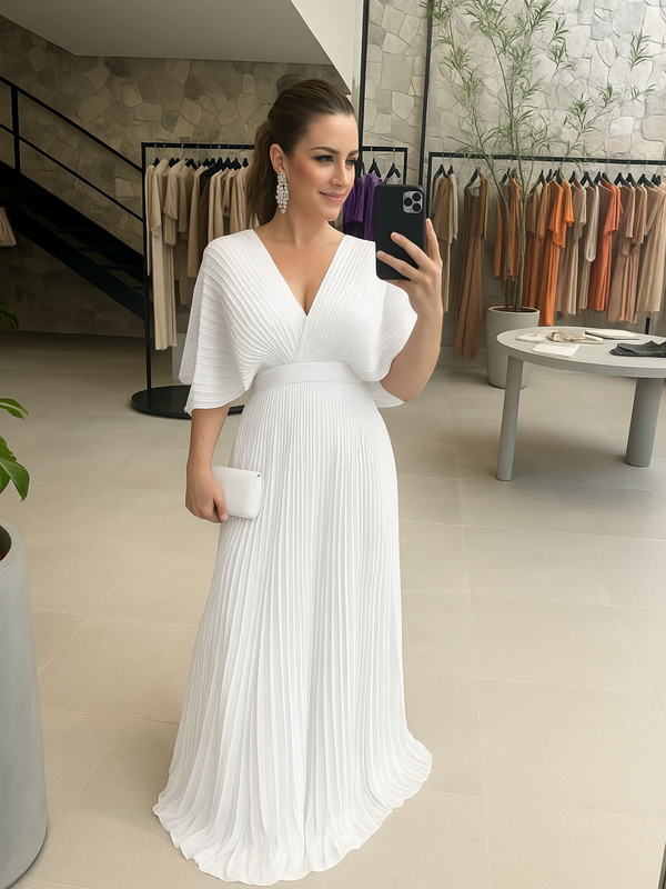 Colorful Pleated Maxi Dress with Elegant Flow