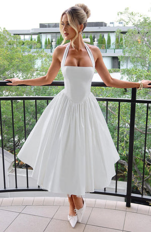 Vestido midi elegante de corte evasé en línea A para mujer