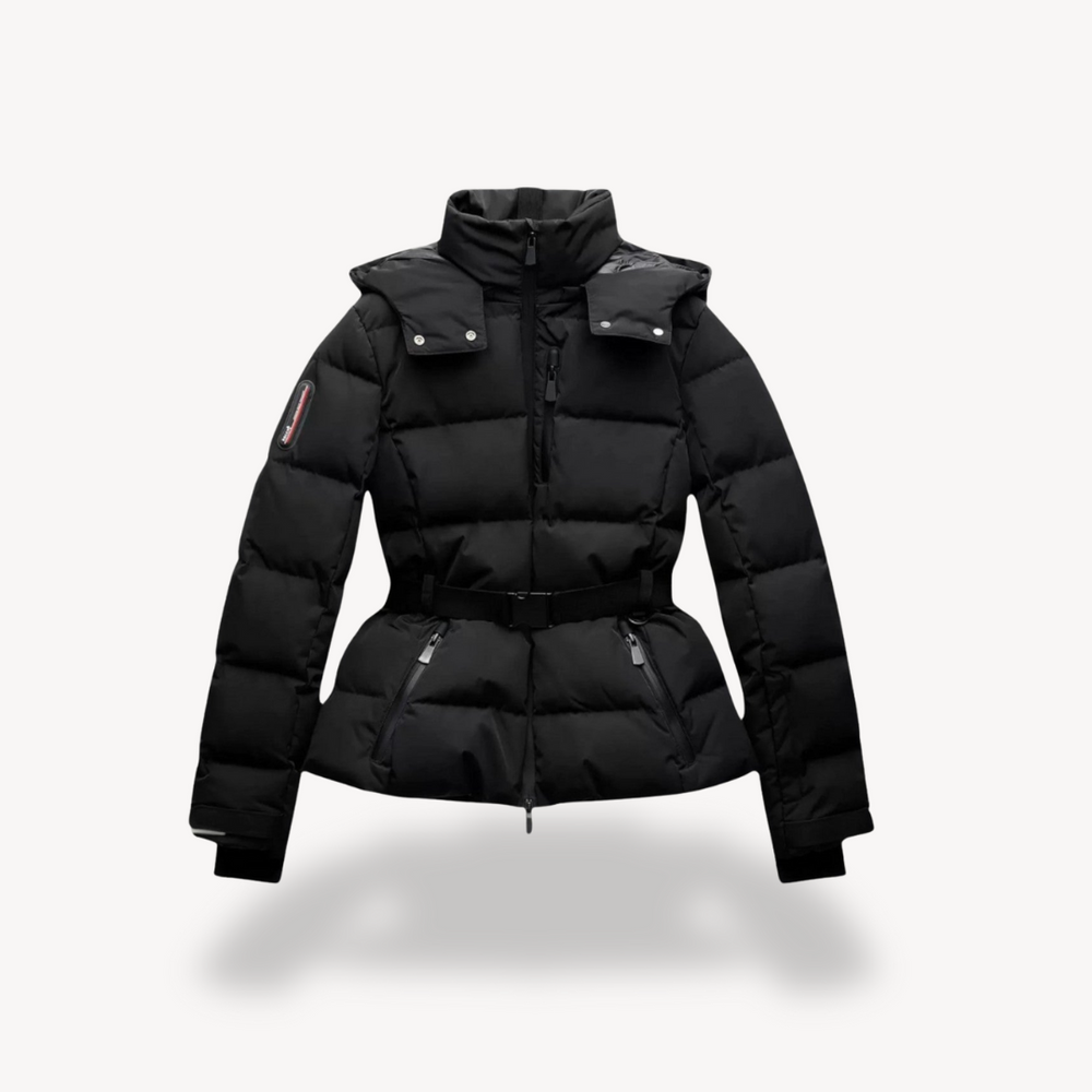 Chaqueta acolchada de invierno con capucha y cinturón para mujer