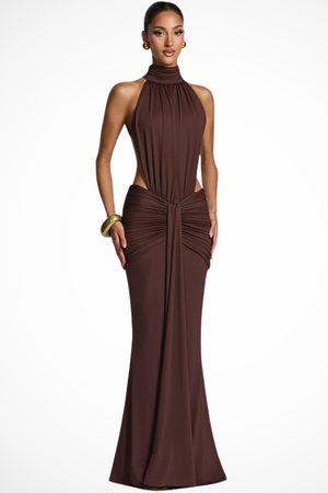 Women’s Backless Halter Neck Mermaid Maxi Dress with Open Back