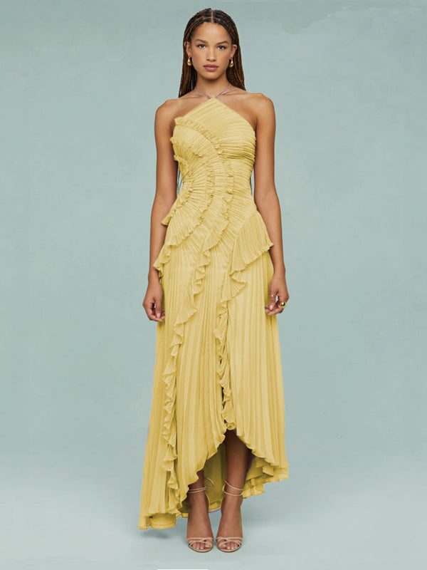 Women’s One-Shoulder Ruffle Maxi Dress with Asymmetrical Hem