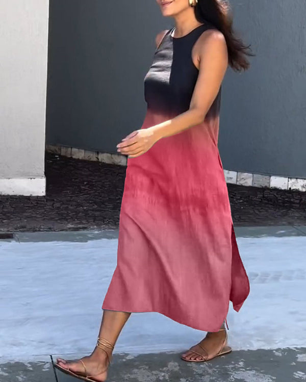 Women's Sleeveless Maxi Dress with Ombre Color Design