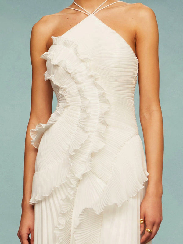 Women’s One-Shoulder Ruffle Maxi Dress with Asymmetrical Hem