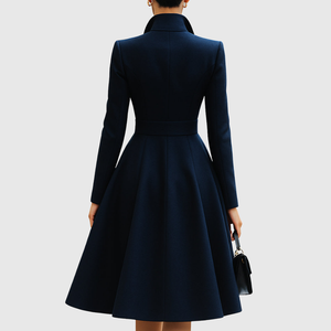 Women's Tailored Collar Midi Dress with Gold Buttons