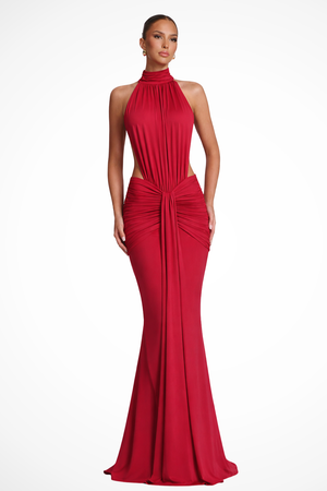 Women’s Backless Halter Ruched Bodycon Maxi Dress
