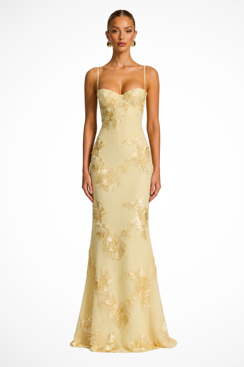 Women's Floral Embroidered Strapless Corset Maxi Dress