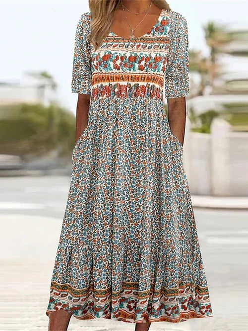 Women's Bohemian Mosaic Midi Dress