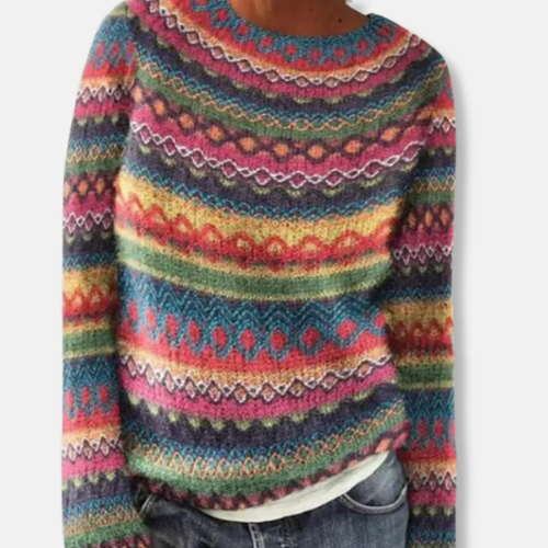 Cozy Casual Women’s Multicolor Pattern Knit Sweater