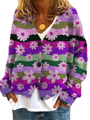 Women's Floral Print Button-Front Cardigan