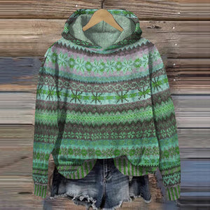 Women’s Vintage Fair Isle Hooded Sweater Cozy Nordic Pullover