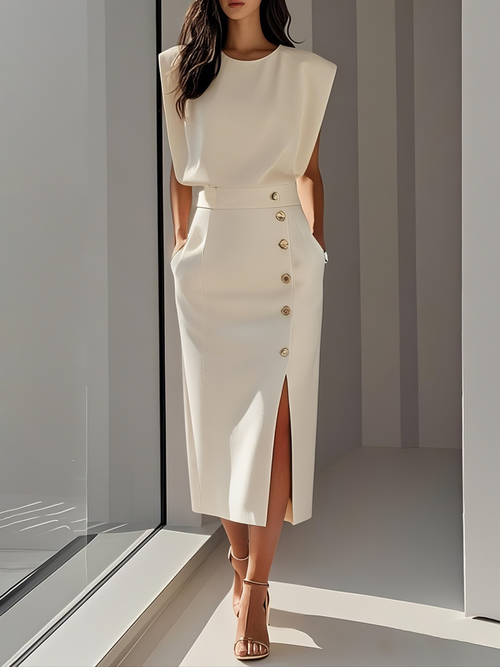 Women’s Sleeveless Elegant Side Slit Midi Dress
