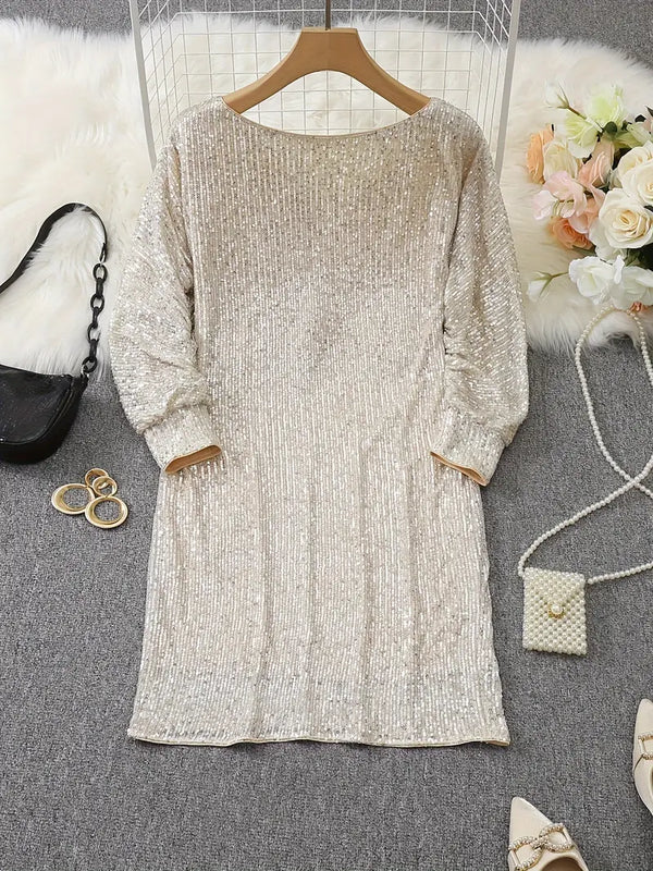 Women’s Off-Shoulder Sequin Mini Dress with Batwing Sleeves