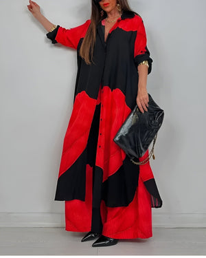 Women’s Elegant Colorblock Two-Piece Wide Leg Pants Set