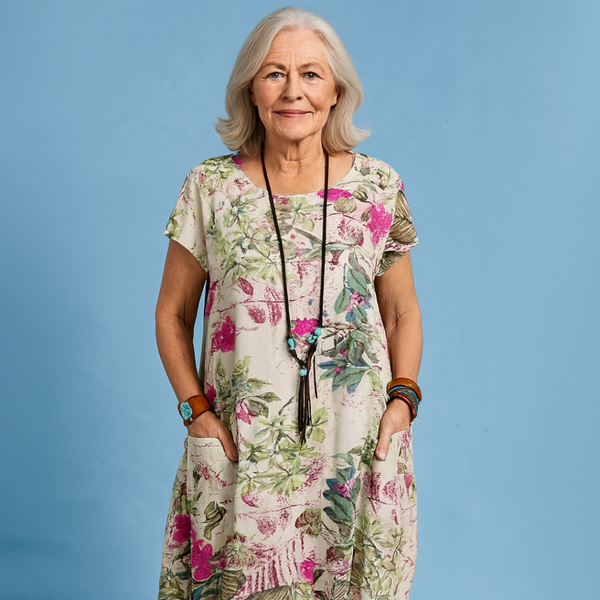 Vestido midi de verano para mujer con estampado floral y bolsillos