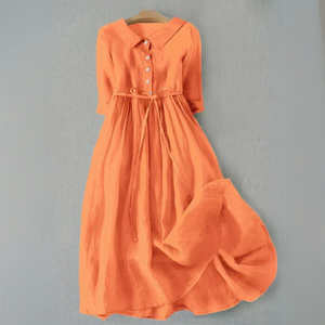 Women’s Button Front Tie Waist Flowy Midi Dress