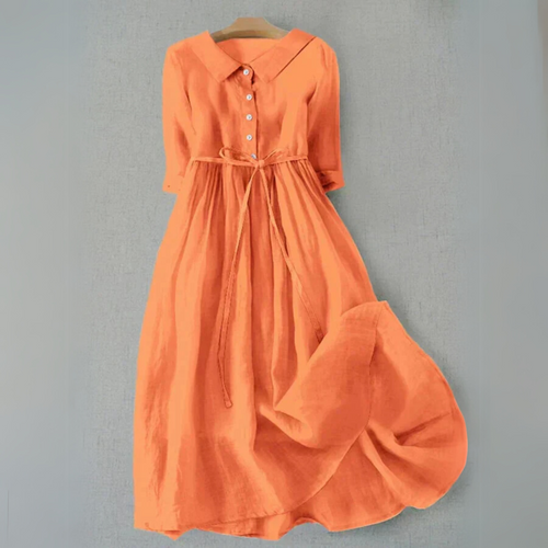Women’s Button Front Tie Waist Flowy Midi Dress