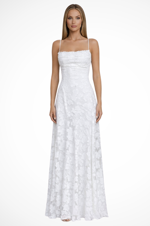 Women's Floral Jacquard Maxi Dress Lace-Up Back