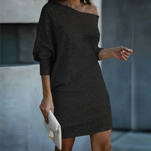 Women’s Off-Shoulder Sequin Mini Dress with Batwing Sleeves