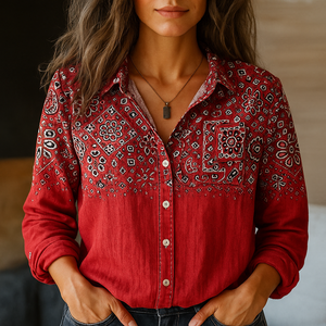 Relaxed Fit Bandana Print Button-Down Shirt