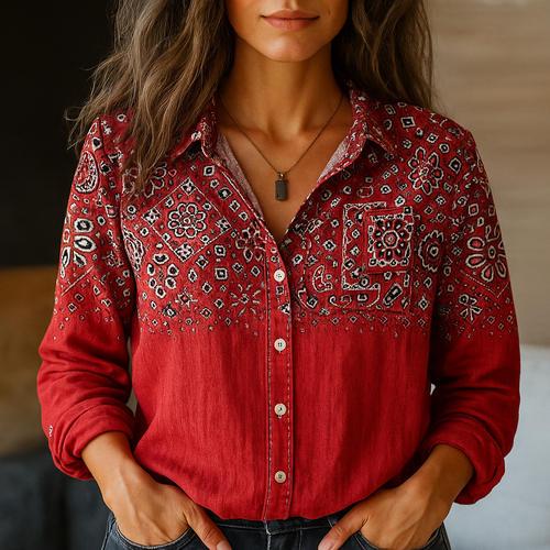 Relaxed Fit Bandana Print Button-Down Shirt
