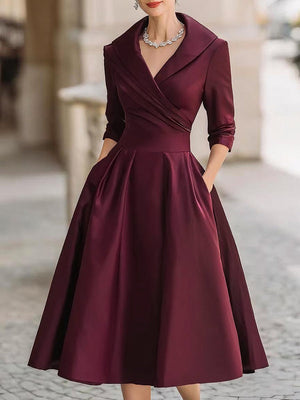 Women's Elegant Wrap Long Sleeve Midi Dress
