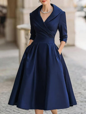 Women's Elegant Wrap Long Sleeve Midi Dress