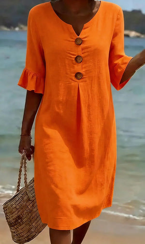 Women's Short Casual Midi Dress with Ruffled Sleeves