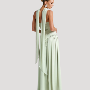 Vestido maxi plisado sin tirantes para mujer