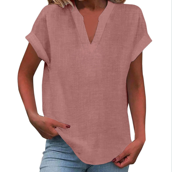 Women’s Casual Relaxed Short Sleeve V-Neck Blouse
