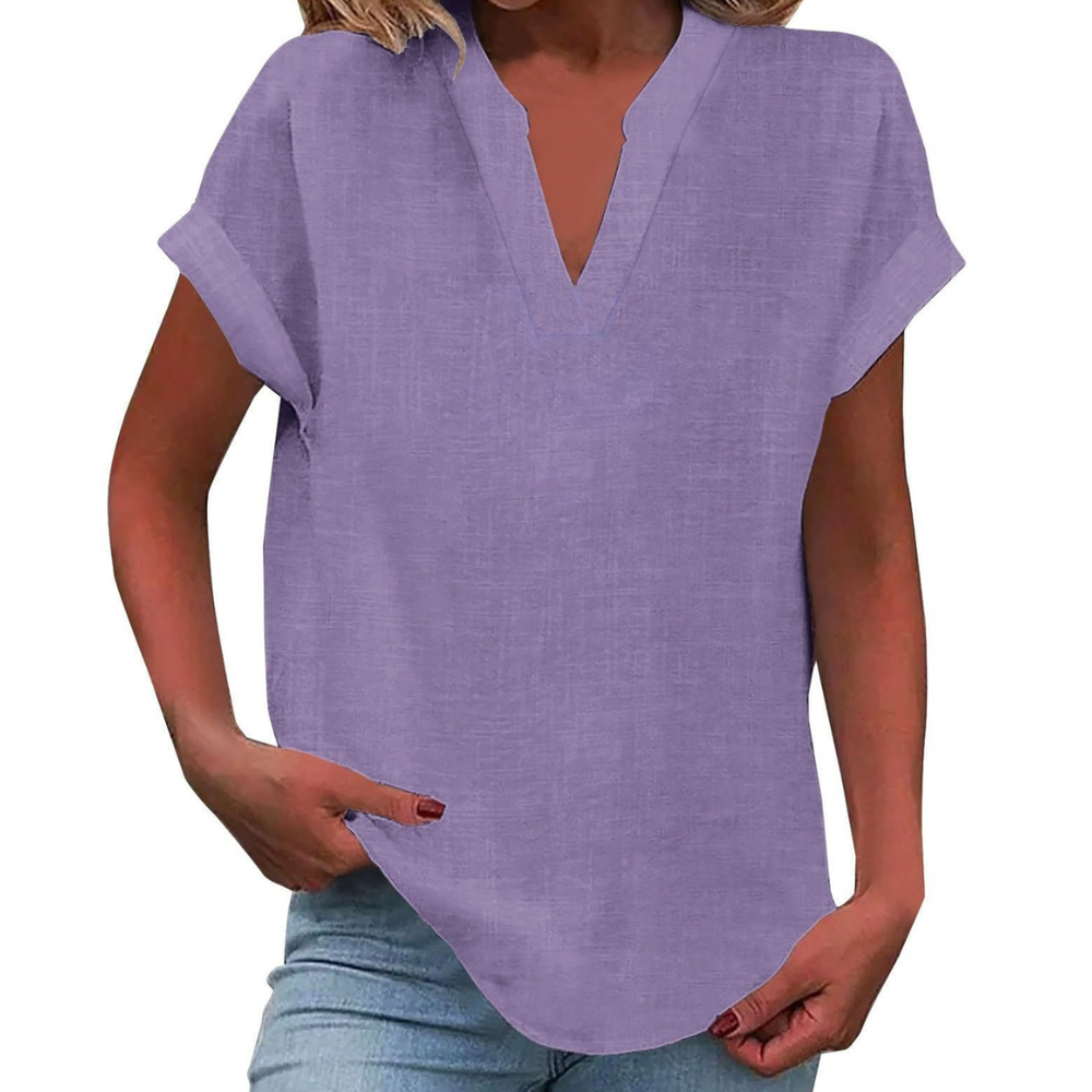 Women’s Casual Relaxed Short Sleeve V-Neck Blouse