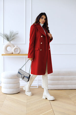 Women's Double-Breasted Long Overcoat with Lapel Collar