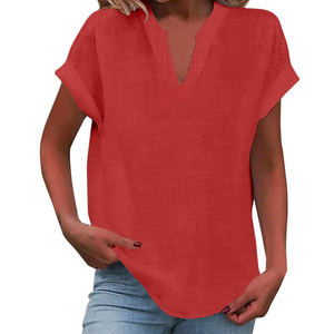 Women’s Casual Relaxed Short Sleeve V-Neck Blouse