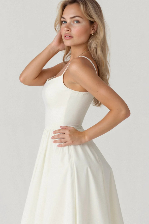 Women’s Square Neck Midi Sundress with Flowy A-Line Silhouette