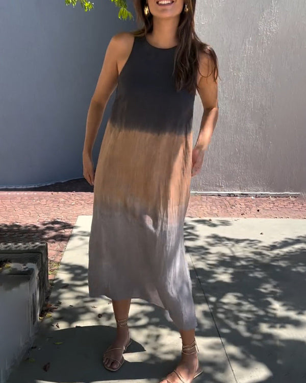 Women's Sleeveless Maxi Dress with Ombre Color Design