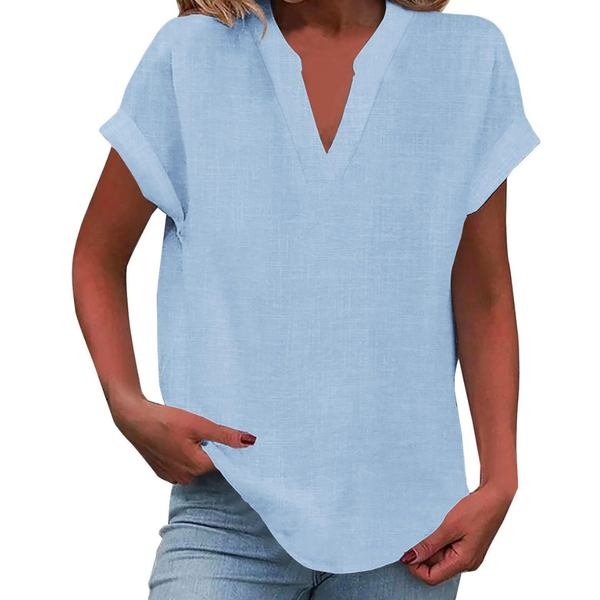 Women’s Casual Relaxed Short Sleeve V-Neck Blouse
