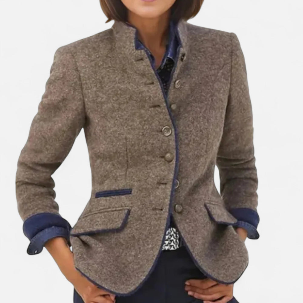 Elegant Button-Up Tailored Stand Collar Blazer