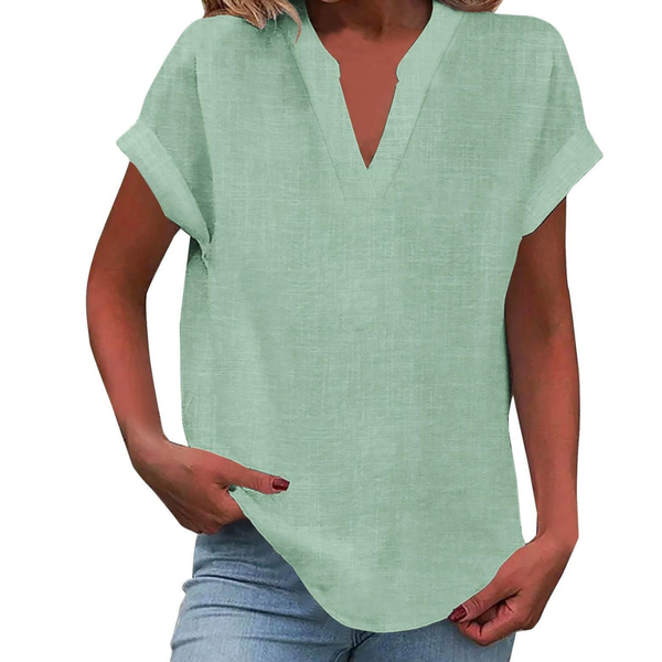 Women’s Casual Relaxed Short Sleeve V-Neck Blouse