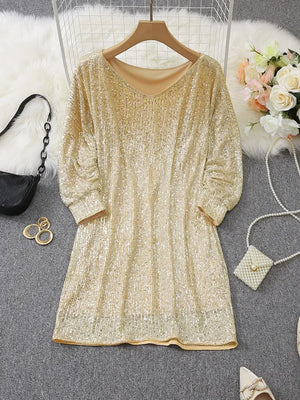 Women’s Off-Shoulder Sequin Mini Dress with Batwing Sleeves