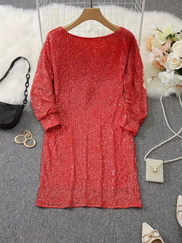 Women’s Off-Shoulder Sequin Mini Dress with Batwing Sleeves