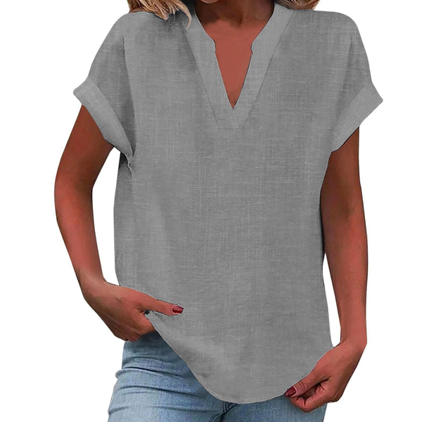 Women’s Casual Relaxed Short Sleeve V-Neck Blouse