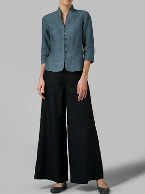 Women’s Elegant Mandarin Collar Button-Front Blouse