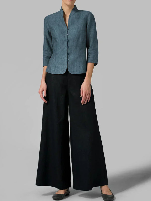 Women’s Elegant Mandarin Collar Button-Front Blouse