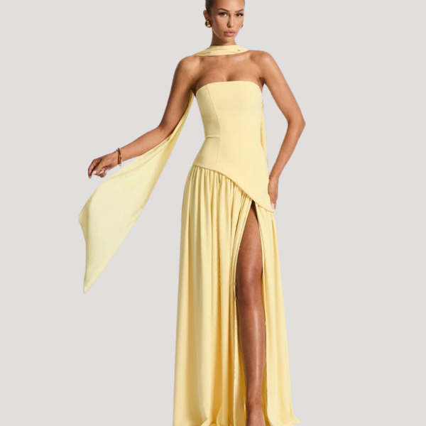 Vestido maxi plisado sin tirantes para mujer